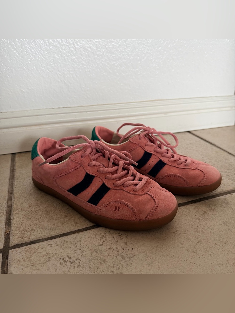 Coolway Pink Suede Sneakers with Dark Navy Stripes